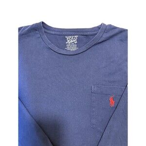 Polo Ralph Lauren Shirt Mens, Blue with Red Small Pony Pocket Long Sleeve, Large